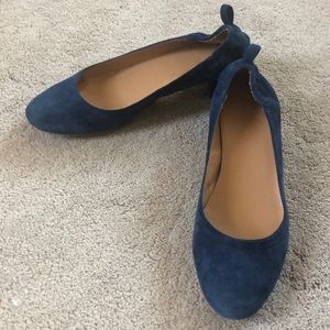 Navy faux-suede block-heel pumps JCrew